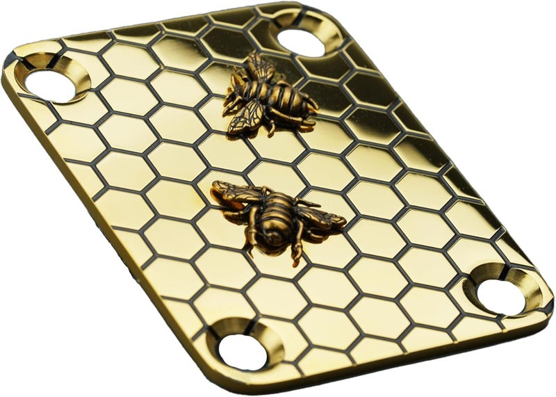 guyker Guitar Neck Plate, 4-Holes Stainless Steel Electric Guitar Bass Neck Joint Plate NeckPlate Bee Pattern Replacement Part (GN005, Gold) - Image 4